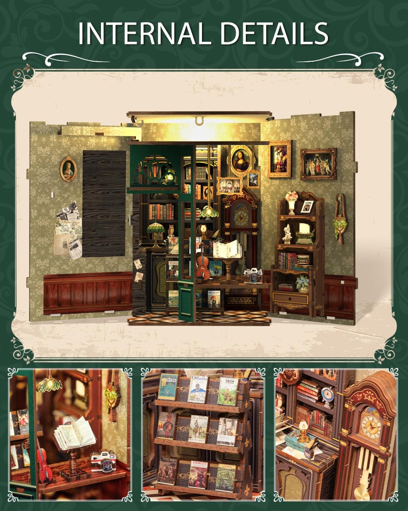 Cutefun Book Nook Kit-Dollhouse Book Nook Miniature Kit for Bookshelf Insert Decor Crafts for Adults 3D Wooden Puzzle Bookends Halloween for Family and Friends(OWL Bookstore) - Image 5